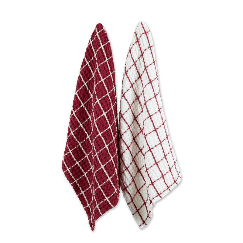 Linge à vaisselle gaufré surdimensionné Windowpane, Rouge campagnard