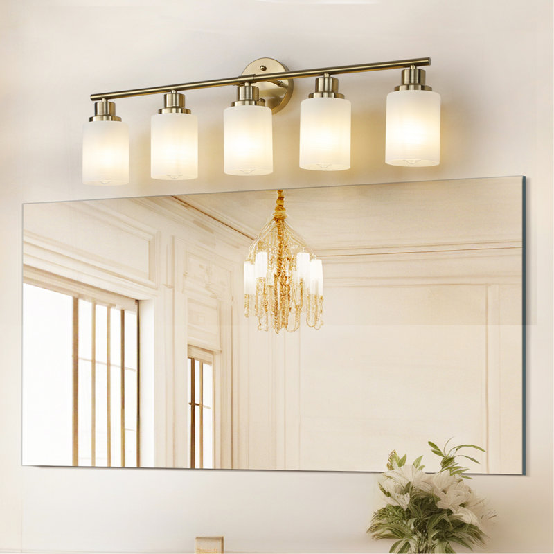 Miroir de salle de bain Modern, 5 lumières, H 10,2 po x l 31,5 po x P 6,3 po, Blanc