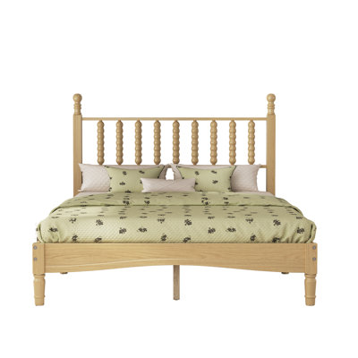 Massias Retro Wood Platform Bed with Gourd-Shaped Headboard and Wooden Slat Support