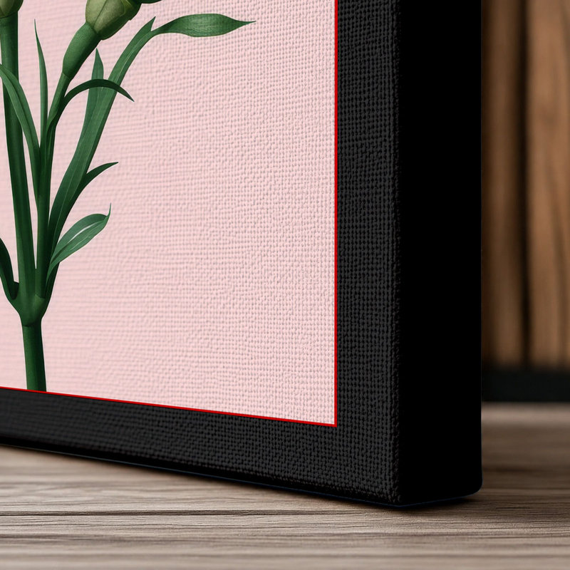 Pink Carnation Botanical - Wrapped Canvas, 24x16 - 61.0 x 40.6 cm, Black Border