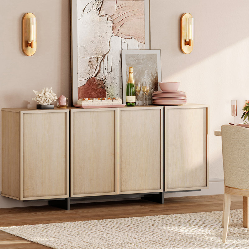 Maisonet Modern Sideboard Buffet Cabinet With 4 Doors, Multifunctional Sideboard With Large Storage And T-Shaped Legs, Coffee Bar Cabinet Storage Cabinet For Kitchen, Dining Living Room