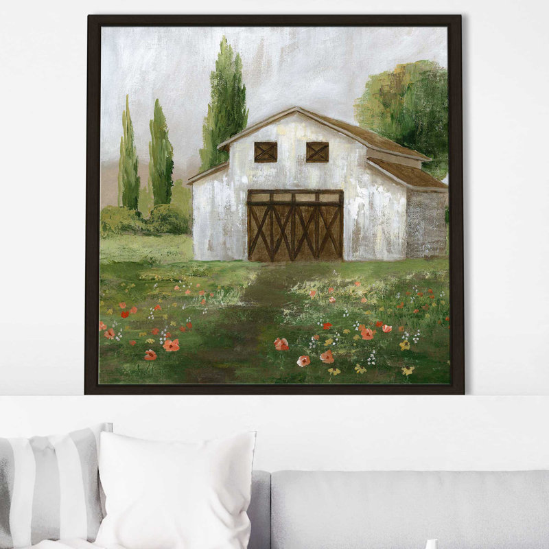 Country Barn II par Nan - Peinture, Cadre flottant espresso, H 39,5 po x l 39,5 po x P 2 po