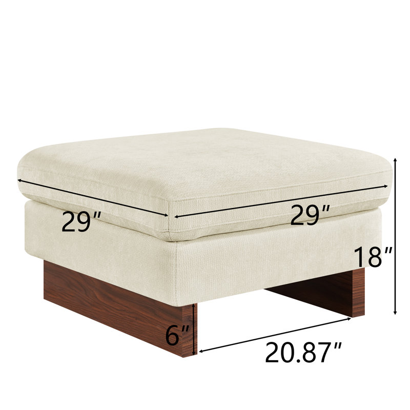 Repose-pieds rembourré carré avec pieds en bois massif, repose-pieds modulaire simple pour canapé modulaire