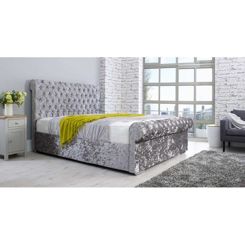 Elyza Upholstered Bed, Silver, Kingsize (5')