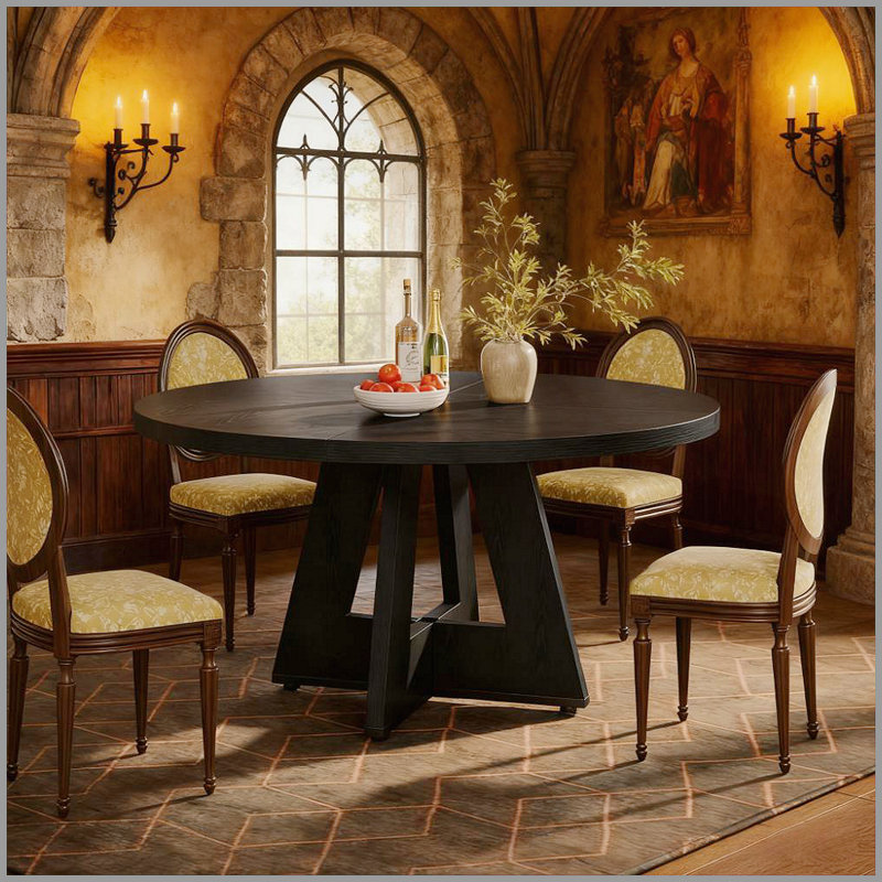 47 Inch Wood Dining Table Round Dining Table (Just 1Pcs Dining Table), Black