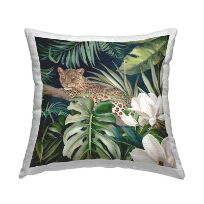 Tropical Jungle Leopard Outdoor Printed Pillow by Eli Jones