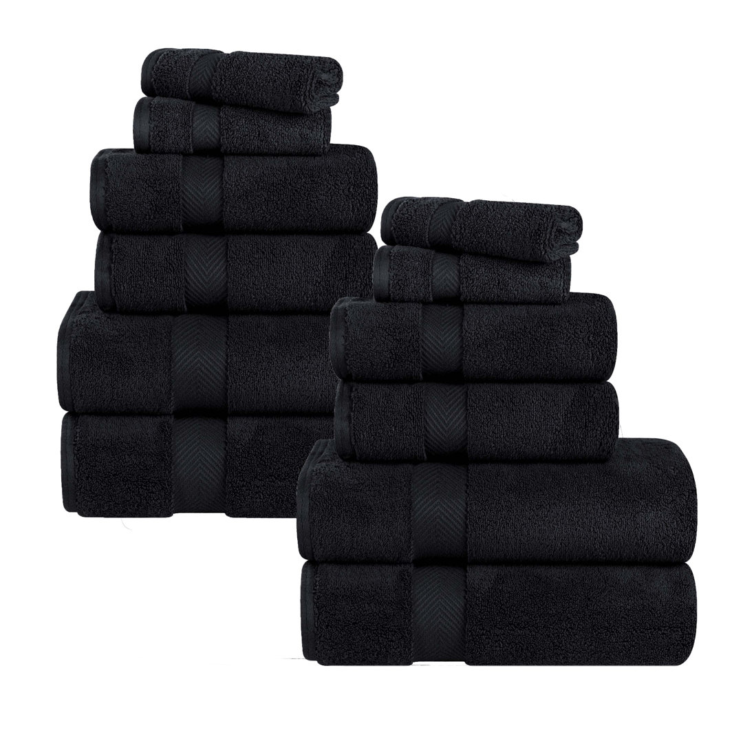 Fatih Zero Twist Cotton Solid Chevron Dobby Border Super Soft Absorbent 12 Piece Assorted Towel Set Eider & Ivory™ 