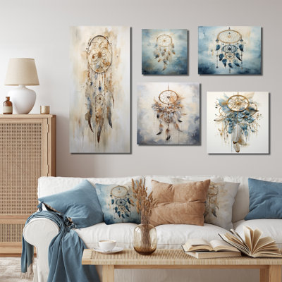Attrape-rêves enchanteur beige - Attrape-rêves, ensemble d'art mural en toile de 5