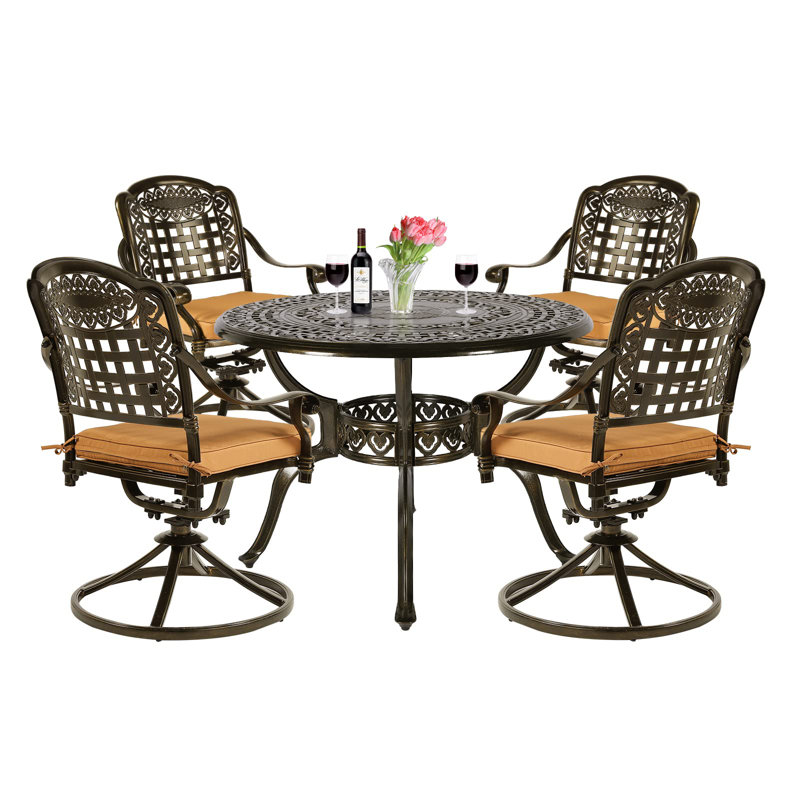 Meadview 4 - Person Patio Dining Set with Round Table , Cushions Included