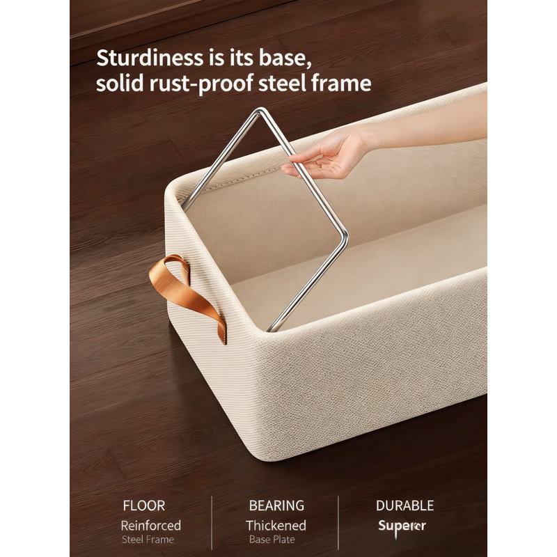 49L Large Capacity Foldable Storage Bin With Sturdy Steel Frame, Ideal For Organizing Clothes, Blankets, Toys, Books, And Household Items,Beige