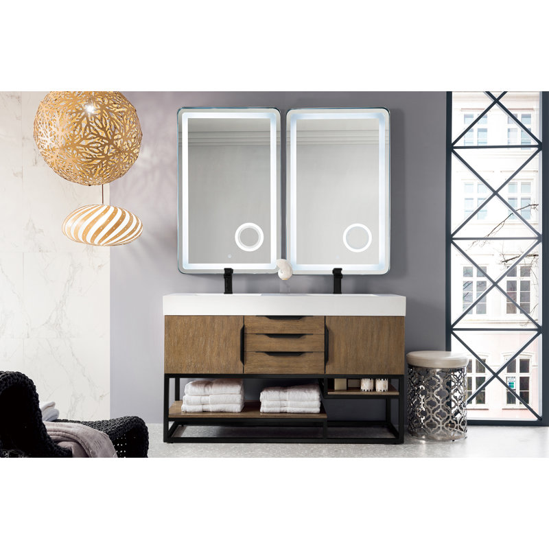 Columbia 59'' W Double Vanity, Matte Black, Latte Oak, White