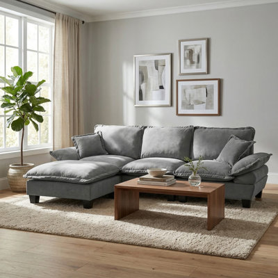 Modular Sectional Sofa, L-Shape Cloud Couch With Sailboat Design, 1 Movable Ottomans & 2 Soft Pillows Included, Comfy Chenille For Apartment Living Room