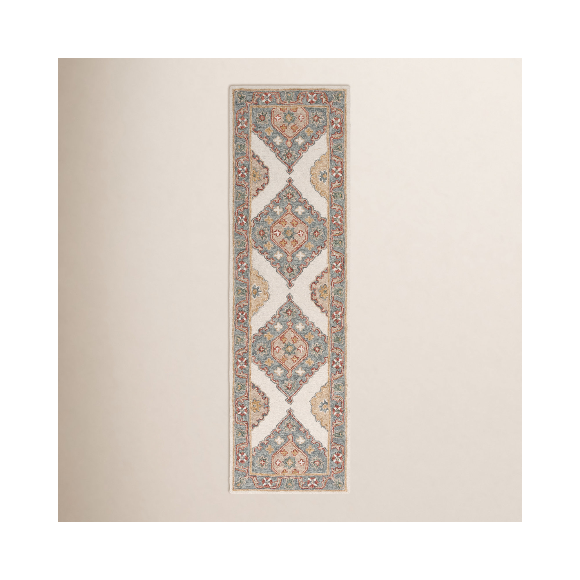 Nezira Hand Tufted Wool/Cotton Southwestern Rug in Gray/Ivory/Beige, Runner 2'3" x 8'