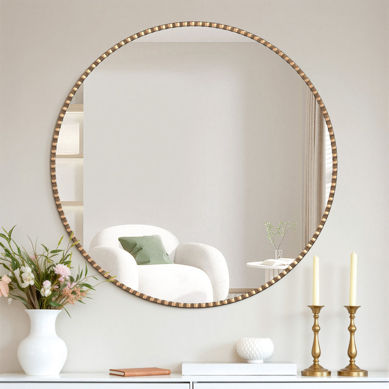 Round Metal Frame Wall Accent Mirror, Gold, 35.5" x 35.5"