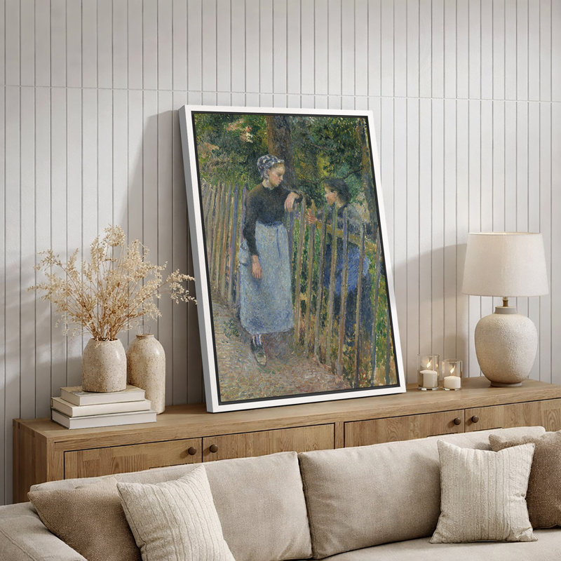 «Quiet Garden Conversation», images de personnages de campagne européenne, impression sur toile encadrée