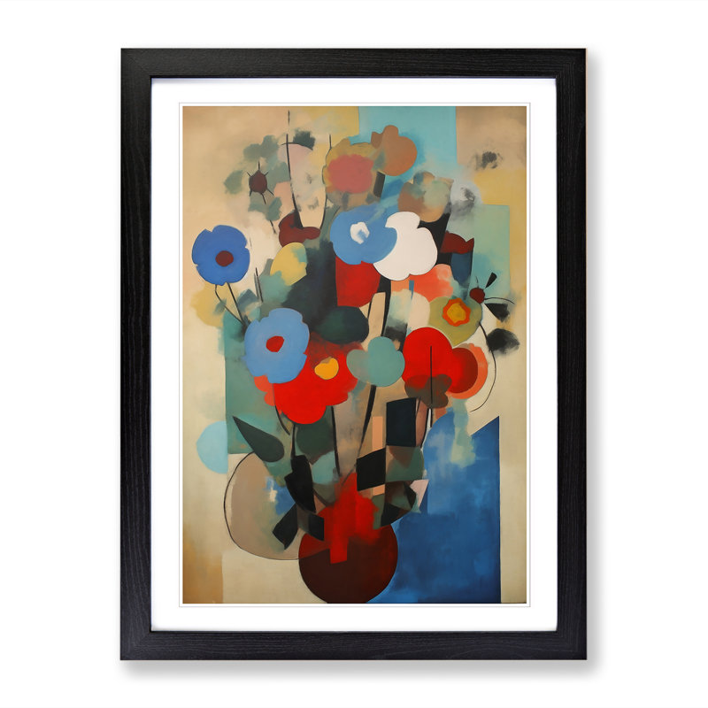 FRM-V0523-849X Flowers Bauhaus Vol.5 - Single Picture Frame Print, 34cm H x 25cm W x 2cm D, Black Framed