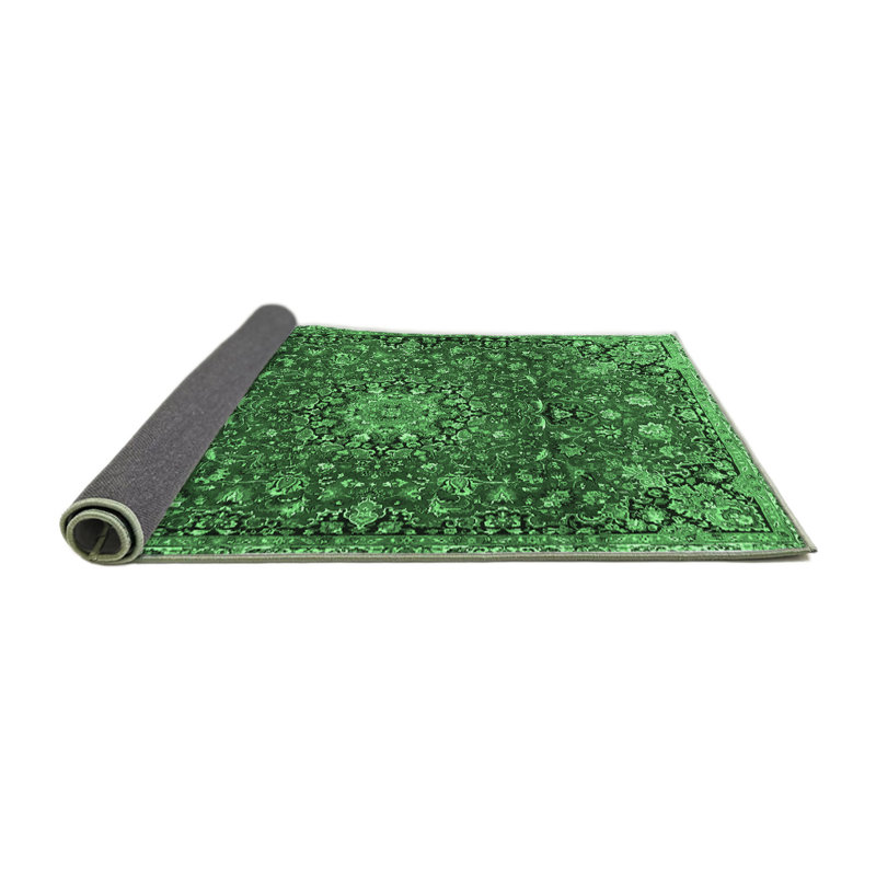 Tapis oriental en laine / polyester tissé à la machine Alcena - vert émeraude / noir, Rond 8 pi