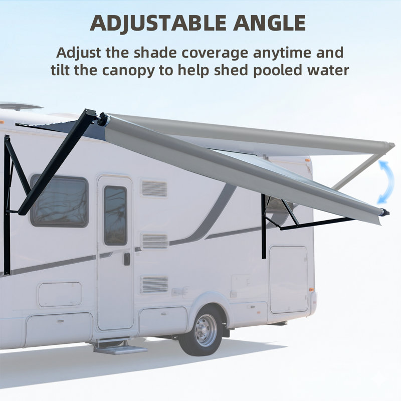 Retractable Rv/Patio Awning, Heavy Duty Weatherproof Canopy With Lights, One-Touch Swich, White, 69.24" H x 240" W x 96" D