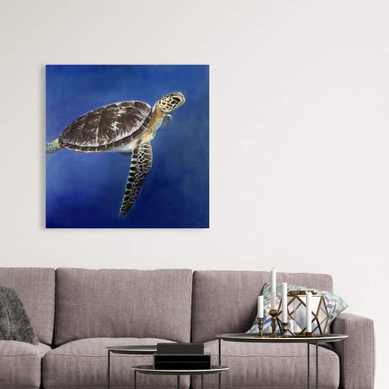 Tortue dans l'océan - toile de décoration marine brune