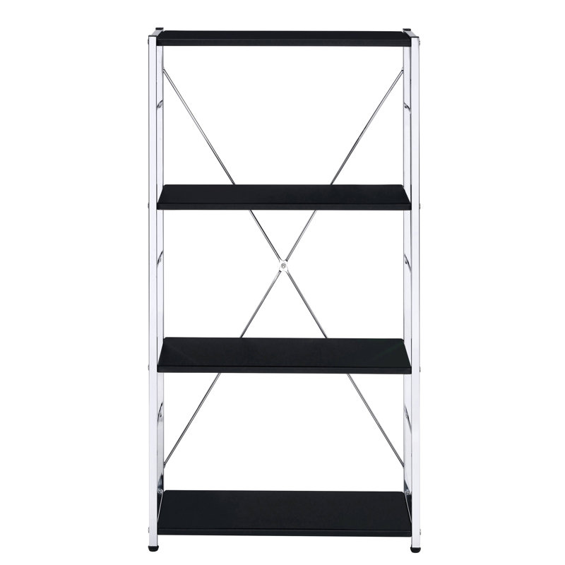 Black And Chrome 4-Tier Rectangular Bookshelf