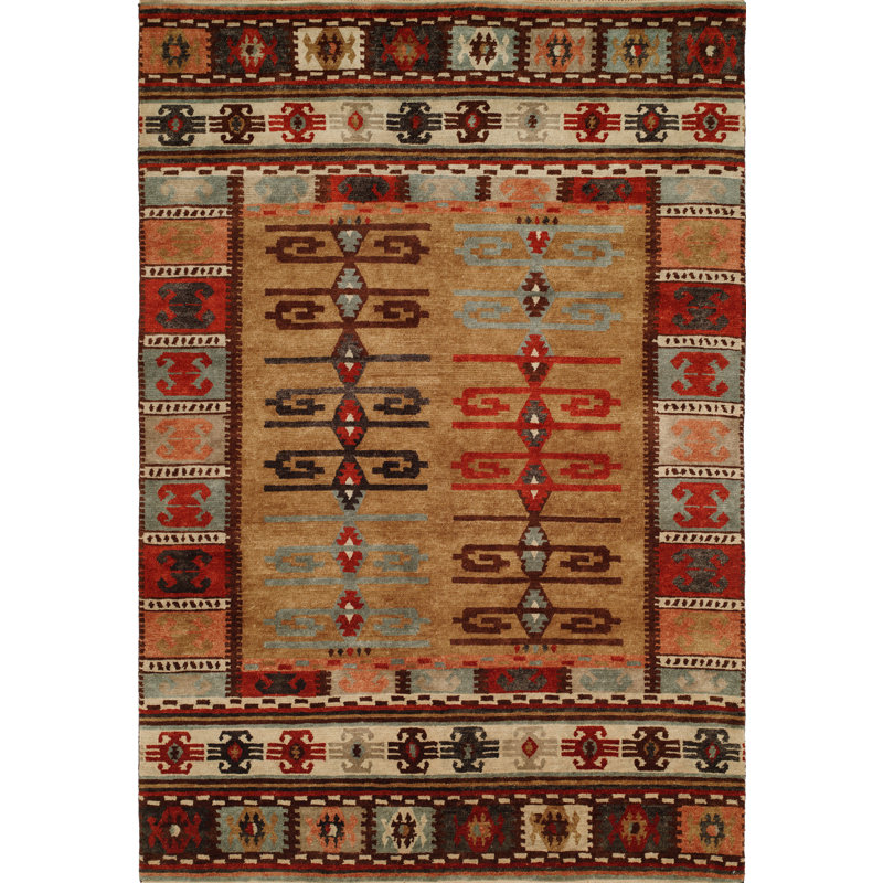 Bakke Wool Southwestern Area Rug in Brown, Rectangle 4' x 6'