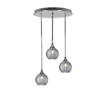 Luminaire suspendu grappe suspendu à 3 lumières Empire avec verre côtelé transparent 6 po Empire
