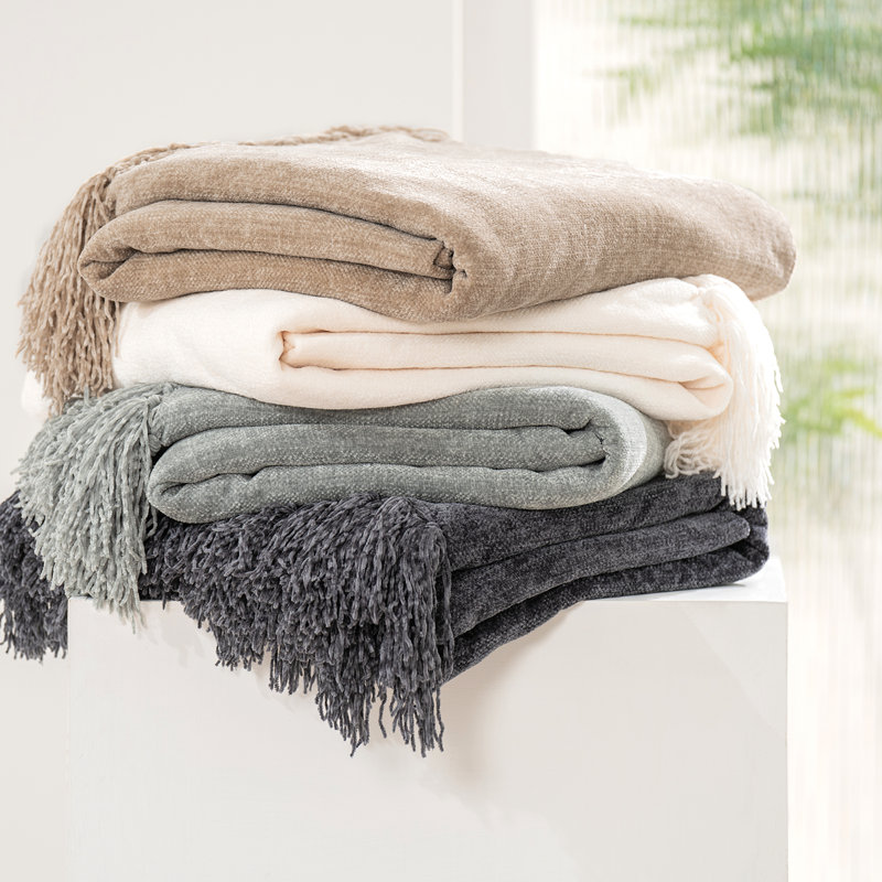 Jeté en chenille douce, Beige, L 60 po x l 50 po