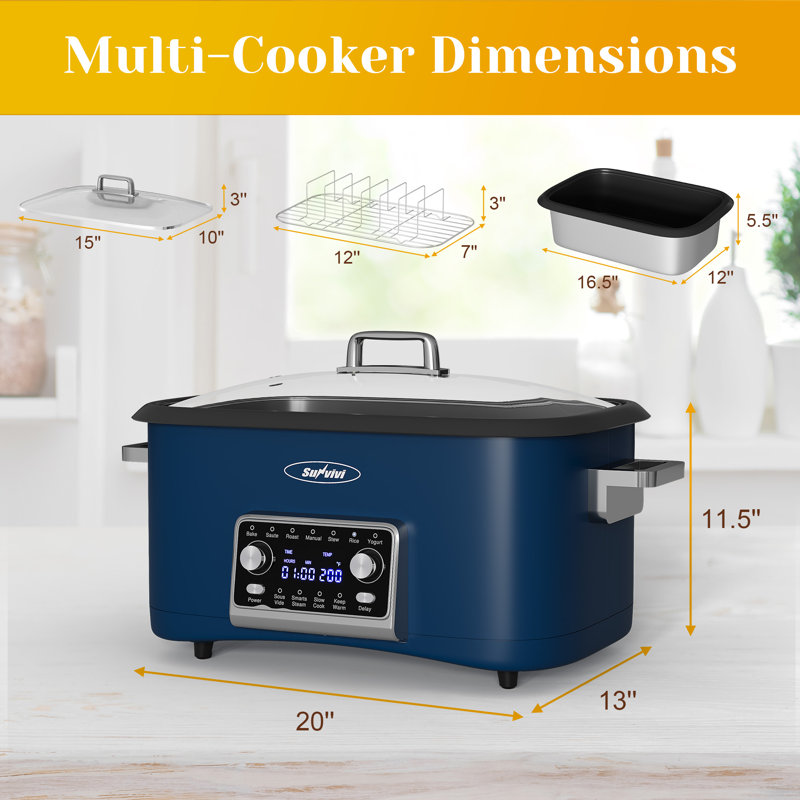 12-In-1 Digital Programmable Slow Cooker, 8 Quart Multi-Cooker, Dark Blue
