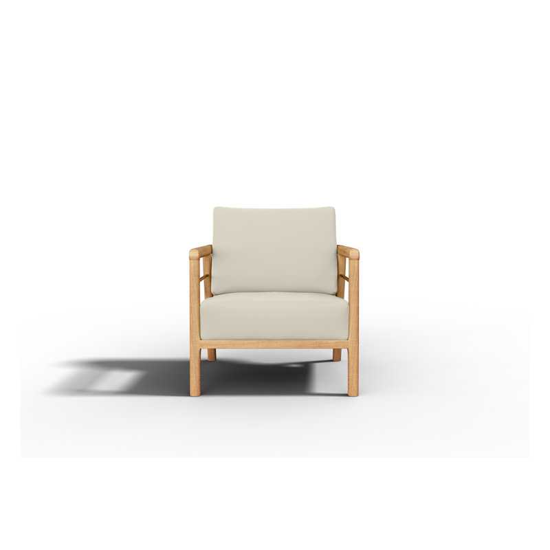 Fauteuil club d'extérieur en teck Mesak avec coussin Sunbrella, Crème, crème