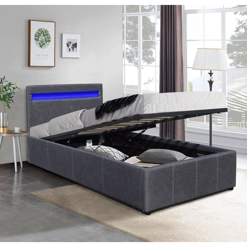 Alazar Upholstered Ottoman Storage Bed, Single (96 x 200.50cm), Dark grey