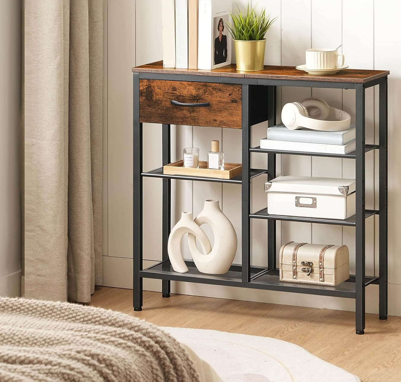 Trent Austin Design Industrial Console Table With 5-Tier Storage ...