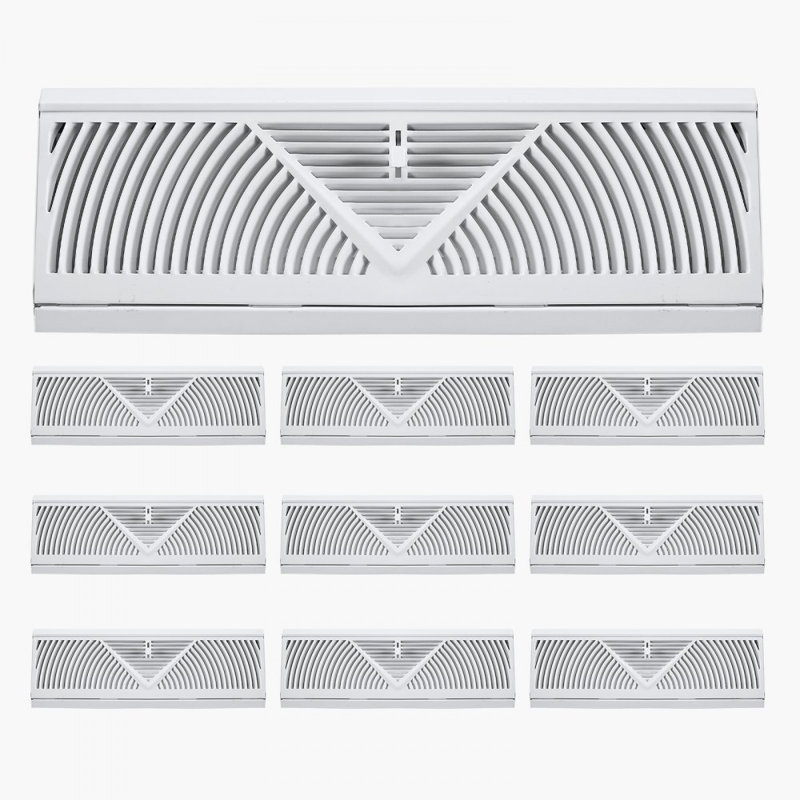 Registres de plancher de 15 pouces, paquets de 10 plinthes, évents de plancher en fer résistants au CVC, déflecteurs d'air anti-pelage antirouille réglables avec amortisseur en métal pour la maison et le bureau, blanc