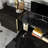 Modern TV Unit with Wall-Mount Capability, Black & Gold, 70.5 x 17.5 x 12.7 inches | 100% Melamine Coated Particle Board, 0.71 inches Thick | Numerous Shelves for Extra Storage, Elegant Marble Design