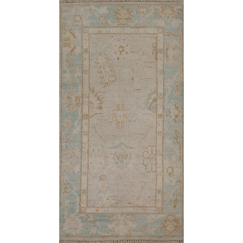 Tapis beige en laine noué à la main de conception unique 2 pi 0 po x 4 pi 1 po New Age
