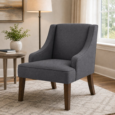 Chaise d'appoint rembourrée de style Mid-Century avec pieds en bois massif, fauteuil en tissu pour le salon, la chambre à coucher ou le bureau