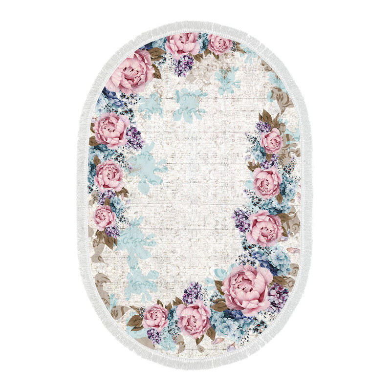Premium Non-Slip Area Rug, 3.3 x 5.2 Feet, 100% Polyamide, 850 g/m² | Pile Height: 0.08 Inches, Machine Washable, Easy Clean Fabric, Digital Print Design in Soft Powder Colors | Perfect for Living Room & Bedroom Decor