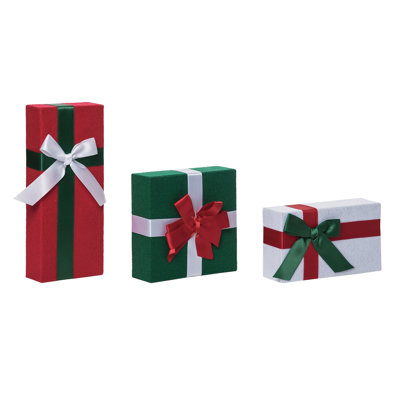  Wood 9.8 in. Multicolor Christmas Faux Gift Block Decor Set of 3