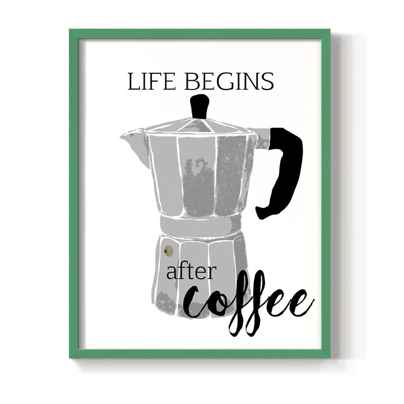 Begins After Coffee, reproduction encadrée - bois massif, H 15 po x l 12 po, Vert