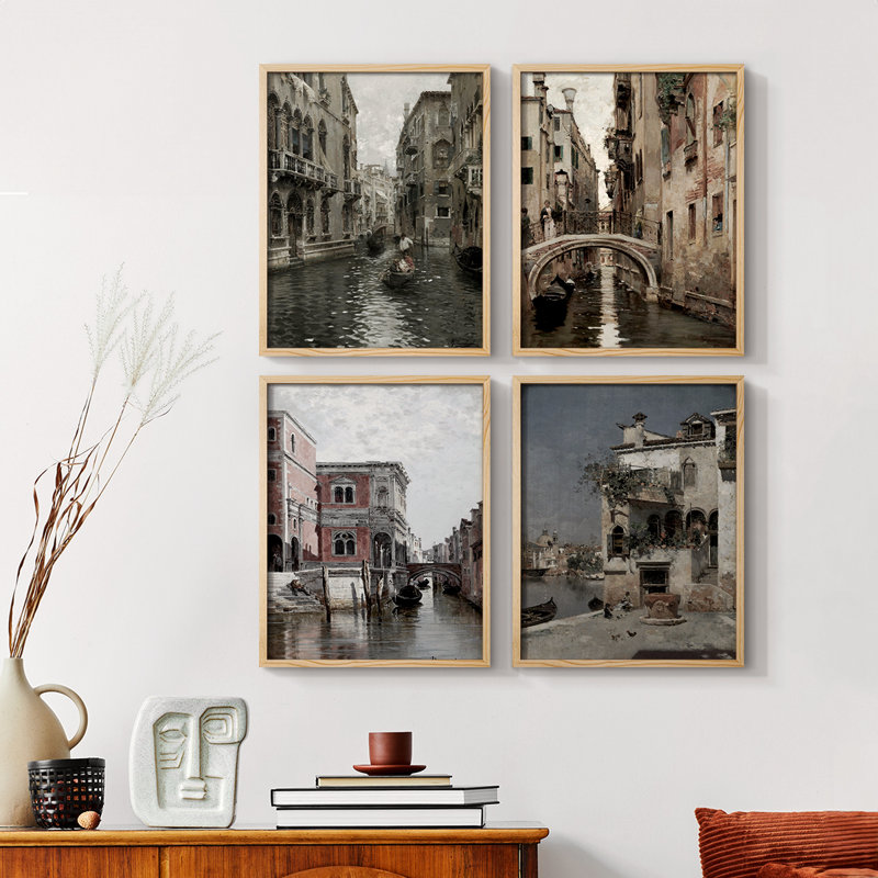 «Vintage Landscape», ensemble de 4 encadrés, Noir, H 44 po x l 14 po