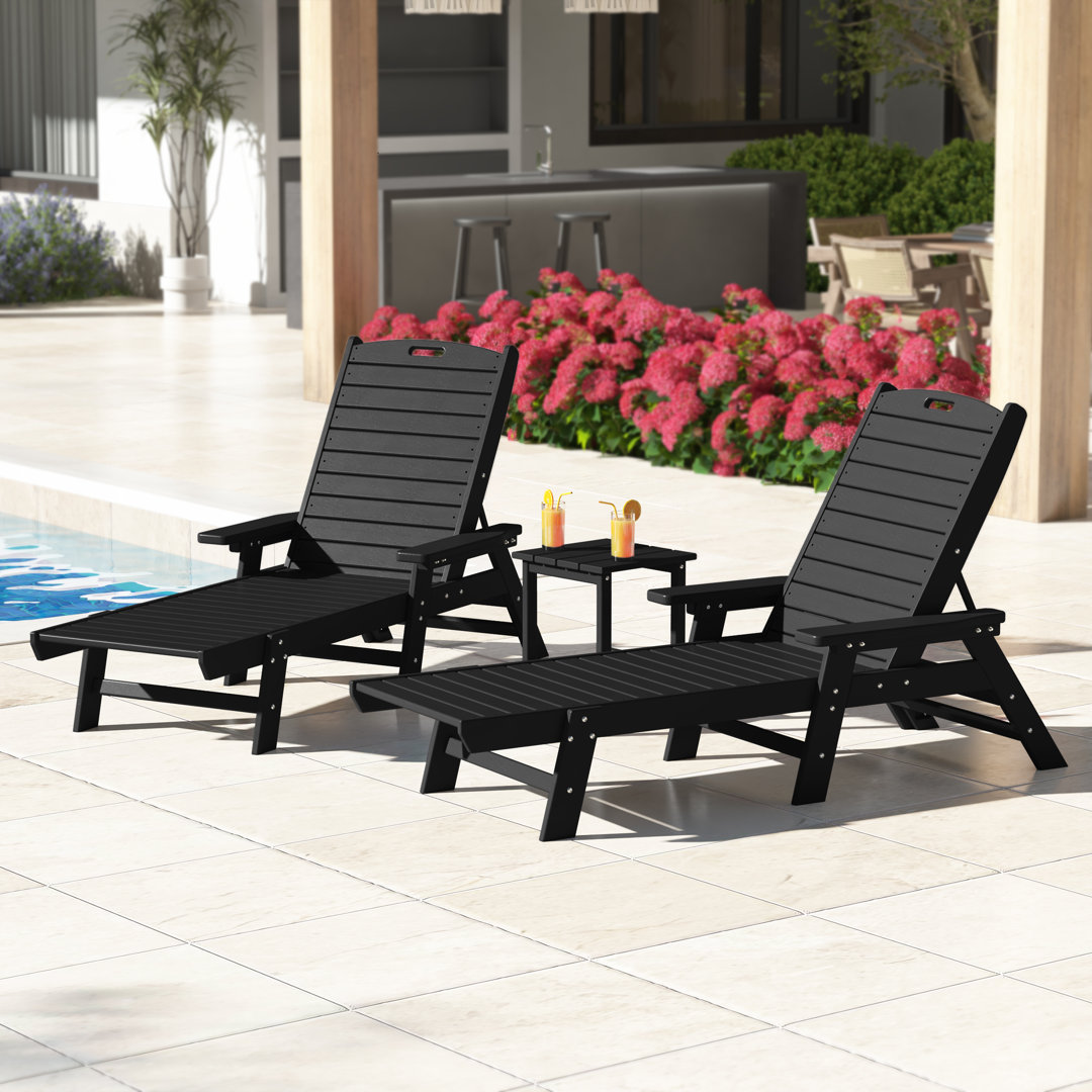 Shavon Outdoor Chaise Lounge with Table Beachcrest Home™ Frame Color: Black