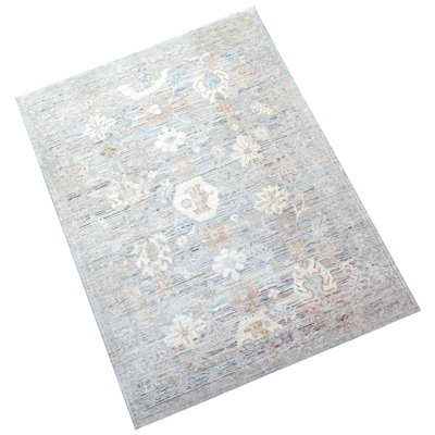 Hand Knotted Wool Area Rug in Silver