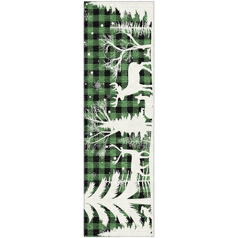 Premium Machine Washable Castillon AMF1824 Winter Forest Holiday Rug, Runner 2'3" x 7'6"