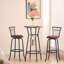 Ensemble de 3 tables et chaises de bar pour salle à manger, chaises de bar à hauteur de comptoir industrielle avec dossier en métal et siège en tissu