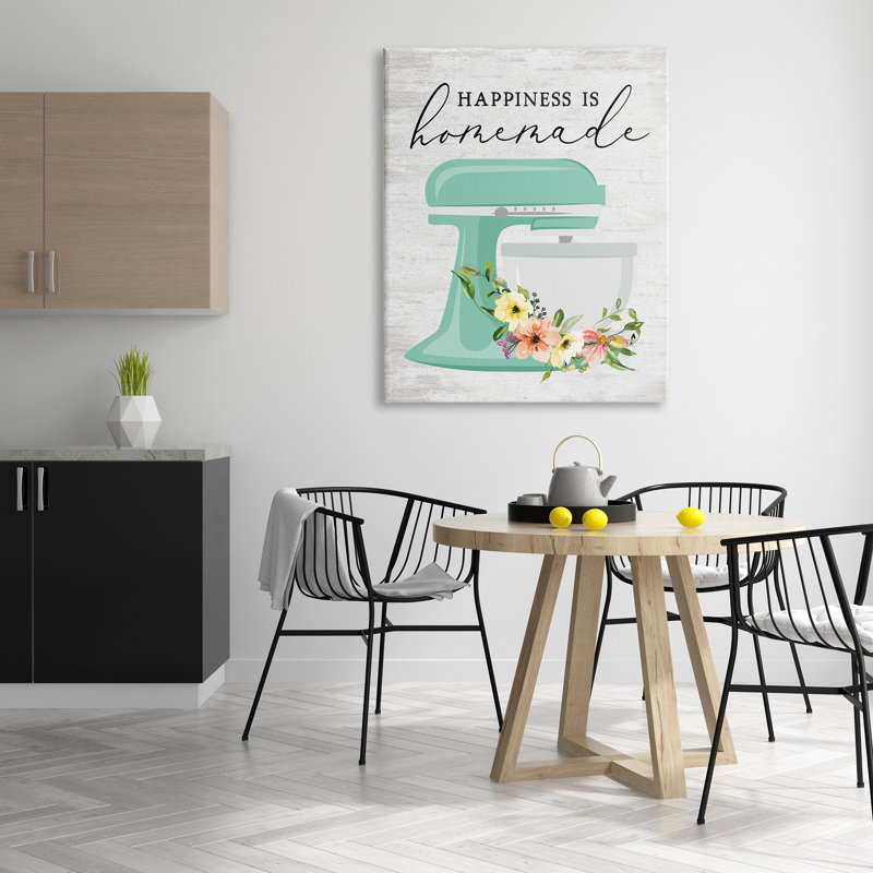 Batteur sur socle «Happiness Is Hom Made» par Lettred and Lined - impression, H 48 po x l 36 po, Toile tendue