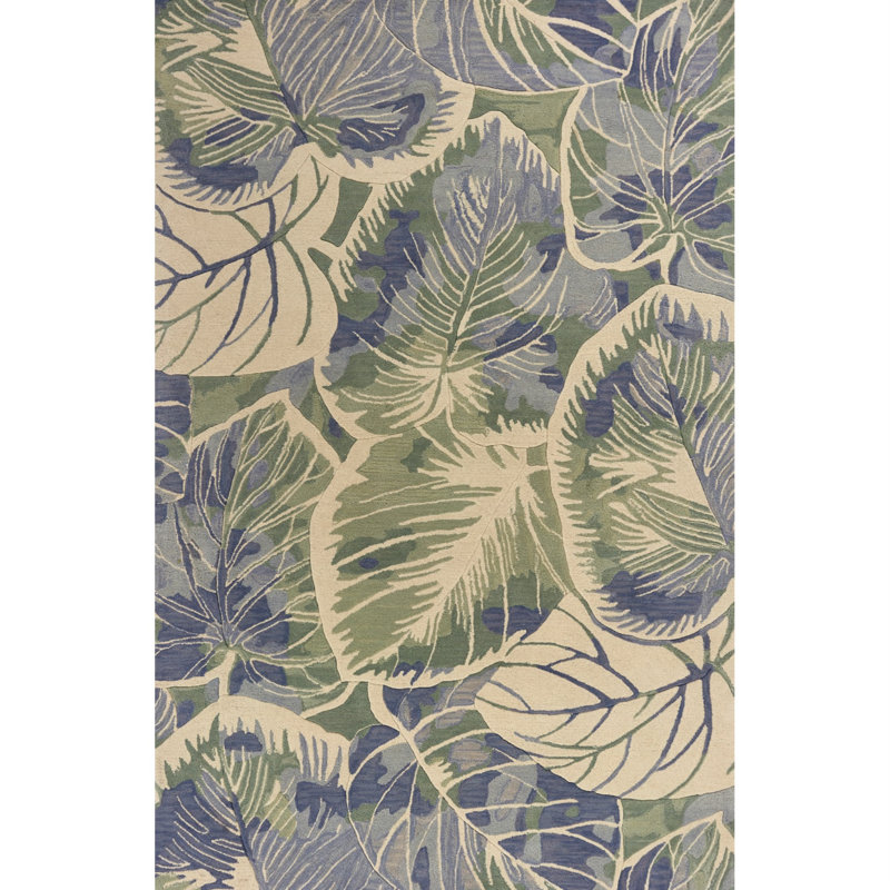 Tapis bleu / vert en laine touffeté à la main Remington, Tapis de couloir beige