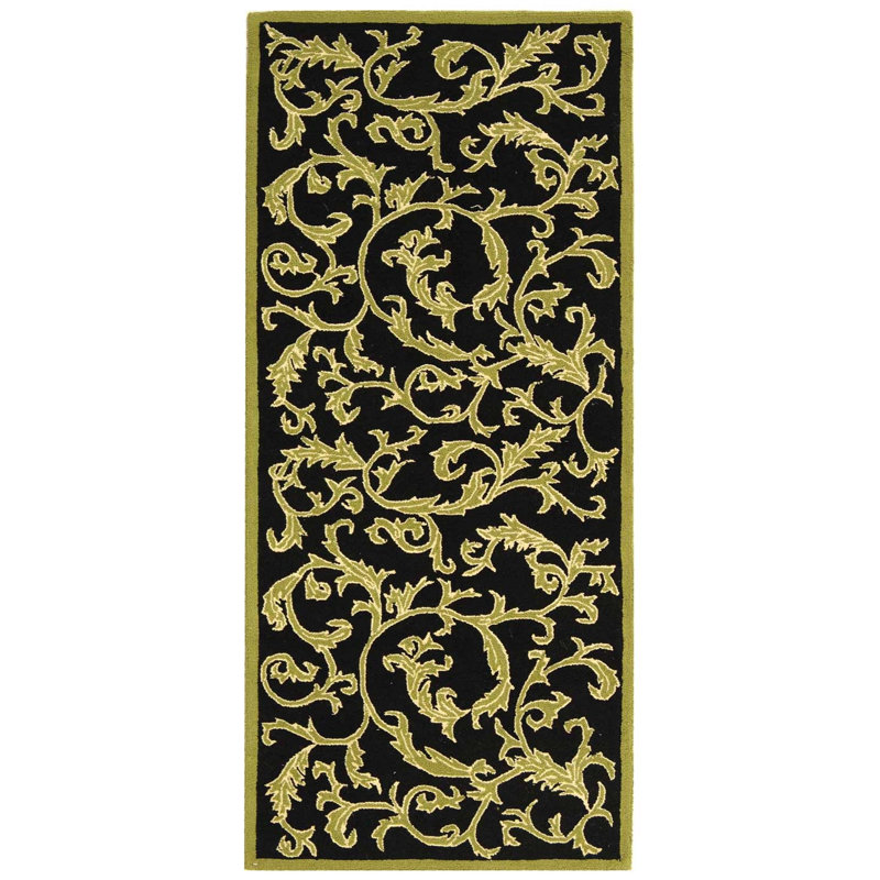 Hand Hooked Wool Floral Rug, Runner 2'6" x 6'