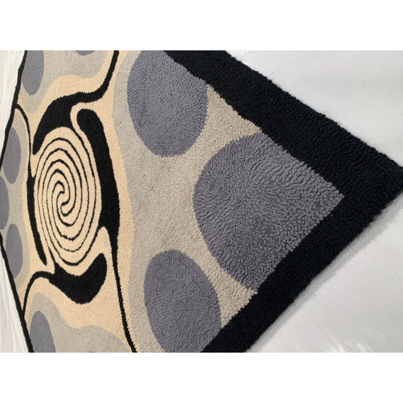 Tapis gris / noir / blanc en laine et en coton 4 pi 11 po x 5 pi 6 po Teilo