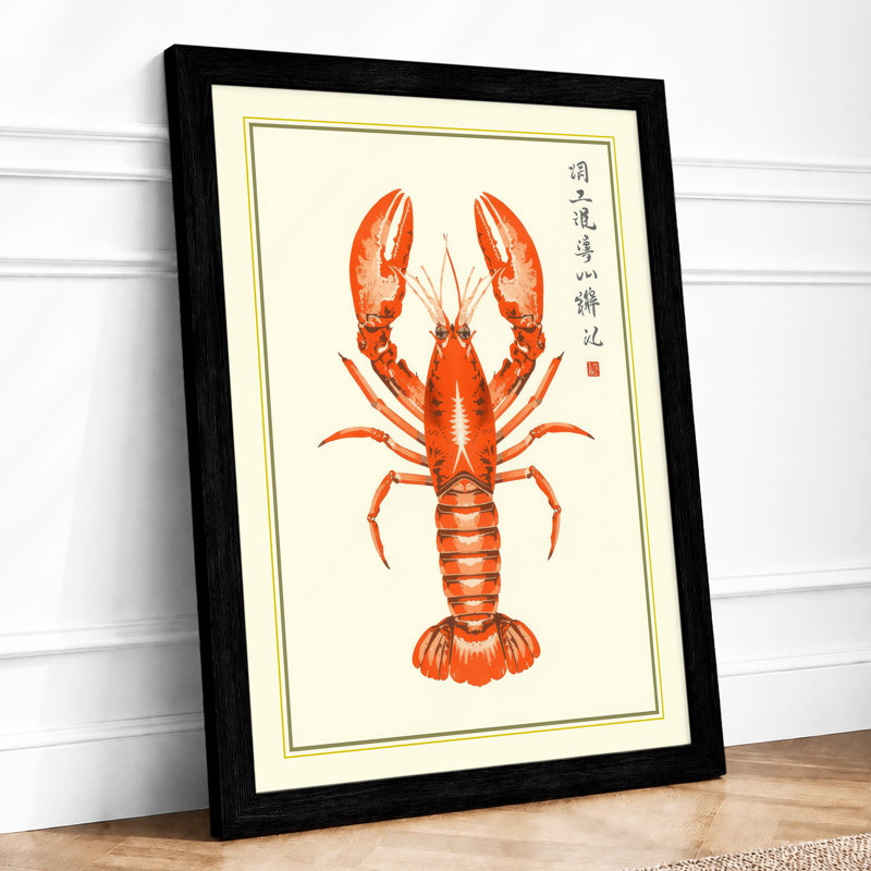 Lobster Study Japandi - Framed Print, A3 - 42.0 x 29.7 cm, Black