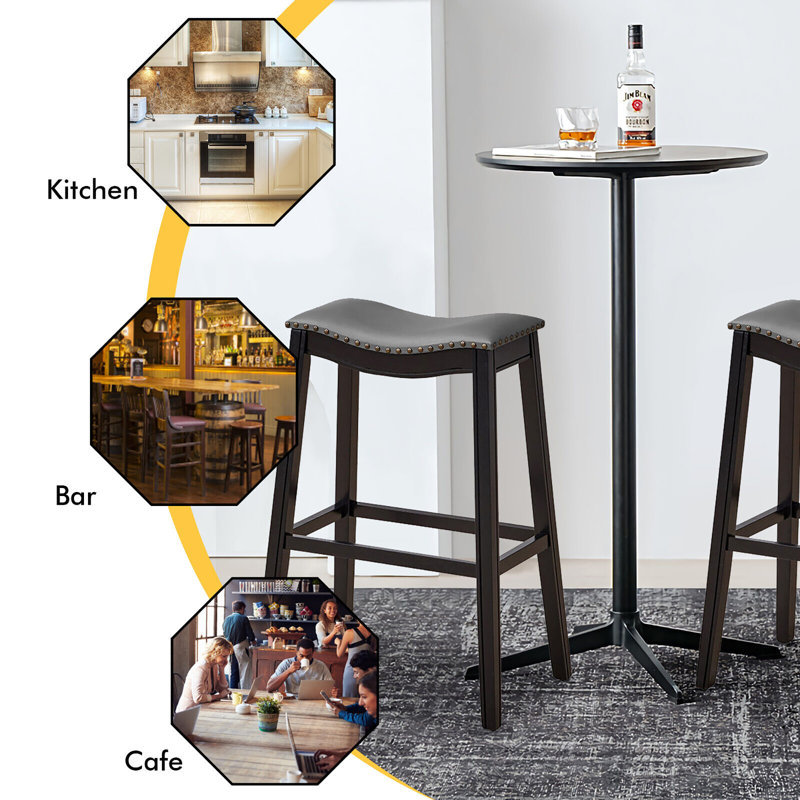 Upholstered Counter Stool with Solid Wood Frame, Black