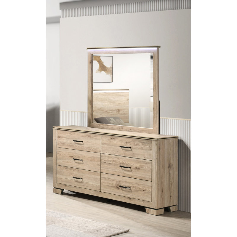 Commode double rustique avec miroir DEL, Chêne